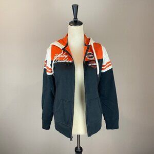 Harley Davidson Women's Classic Orange Black White Colorblock Hoodie Size M